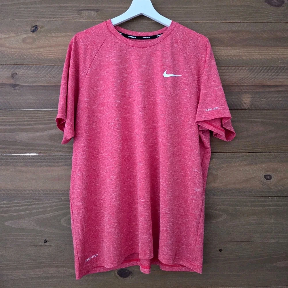 Nike Swim Shirt Red Dri-FIT UPF 40+ Rash Guard Mens XL